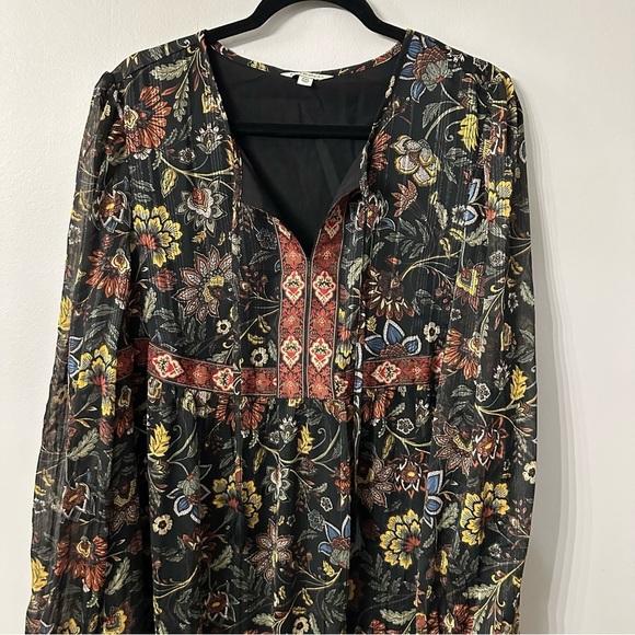 Frye & Co. Women’s Long Sleeve Black Floral Boho Flowy V Neck Dress Sz XXL GUC - Picture 3 of 11